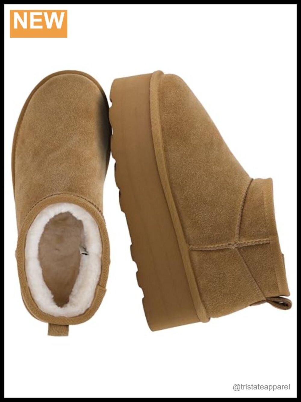 Genuine Suede Platform Ankle Boots with Faux Fur Lining, Cozy Winter Slip-On